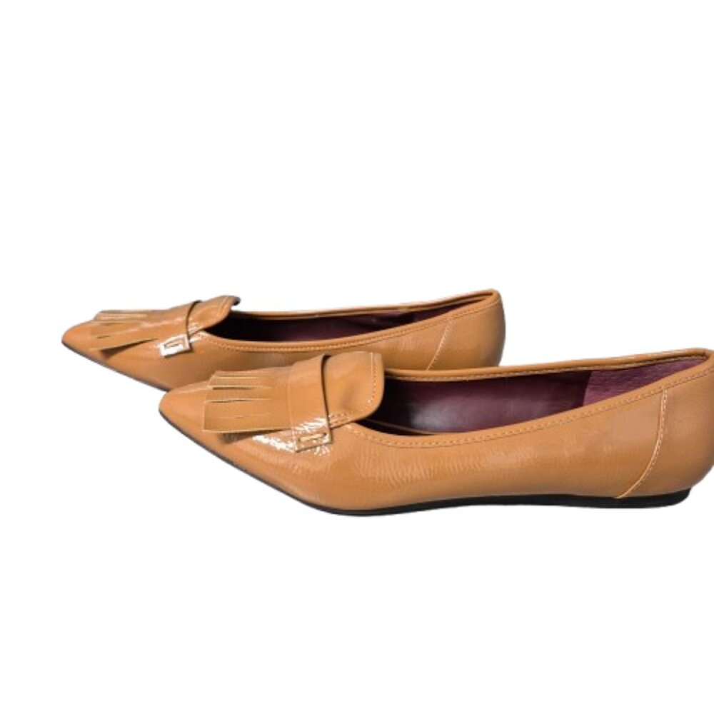 9 Franco Sarto Hesma Kiltie Fringed Pointy Toe Patent Flats Shoes